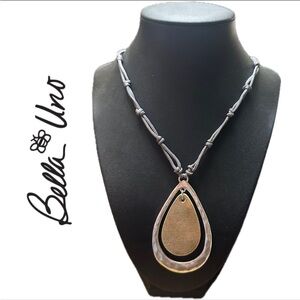 NWT - Bella Uno Silver Tone Faux Gold Leather Teardrop Necklace
